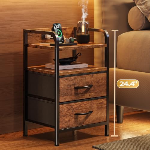 Huuger Nightstands Set of 2, Night Stand, Charging Station, USB-C Ports