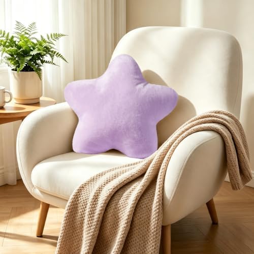 Star Pillow 15.4" Faux Plush Cute Decorative Throw Pillows, Light Purple,