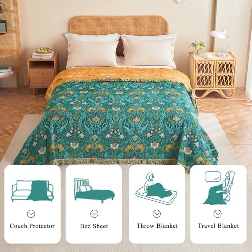 Boho Throw Blanket - 60"x80" Soft Cotton Reversible Blankets for Bed