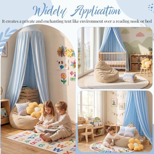 Kids Reading Nook Set with Canopy Tent, Bean Bag Cover & Pillow,Blue