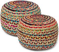 · REDEARTH · Jute Braided Pouf - Circular Boho Foot Stool - Multi, Set of 2