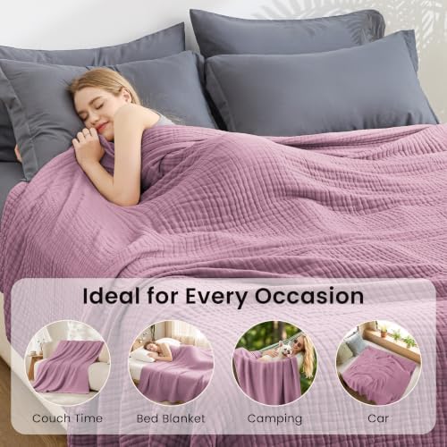Love's cabin 100% Cotton Muslin Blanket Throw for Couch, Dusty Pink