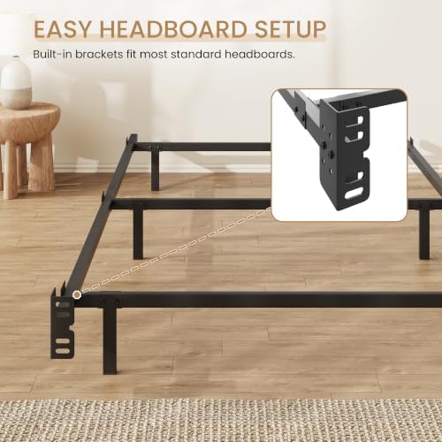 SHA CERLIN 7 Inch Metal Bed Frame, 6-Leg Box Spring Base, Black, Twin