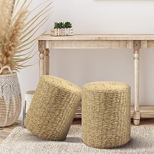 Wimarsbon Decor Round Pouf Ottoman Single Strand Paper Rope Pouf Footrest, Foot Stool, for Bed Room Living | Room | Accent Seat (Brown Paper Rope