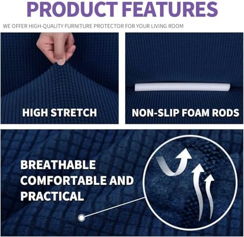 ZNSAYOTX Super Stretch Couch Cover Love Seat Sofa Covers for Living Room Dogs Pet Friendly Furniture Protector Spandex Loveseat Slipcovers with Anti Slip Foam Sticks (Navy Blue, Loveseat)