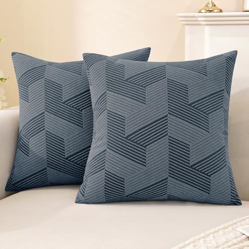 JIVINER Decorative Geometrical Throw Pillow Covers 18 x 18 Inch, Set of 2 Soft Modern Pattern Pillow Covers for Sofa, Couch, Living Room, Dark Grey