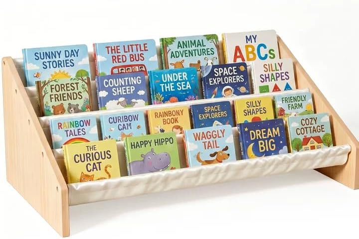 KiddoCood Wood Kids Bookshelf & Book Display Organizer, 32.7" L, White