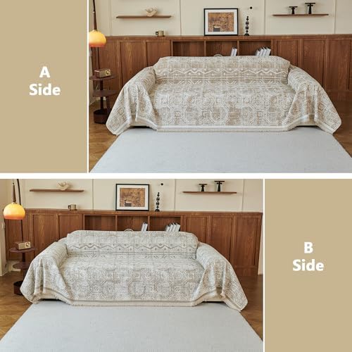MEETSKY Boho Couch Cover Sofa Slipcover for Sectional Sofa Covers Protector Universal Use Chenille Blend Thick Fabric Washable, Modern Design Sofa Throw Cover for Living Room, 71" x 118", Khaki