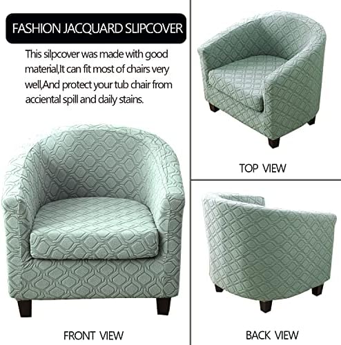 MIFXIN 2 Piece Stretch Jacquard Tub Chair Cover with Cushion Cover Soft Removable Club Chair Slipcovers Armchair Sofa Couch Furniture Protector for Living Room Counter Bar Cafe (Green)