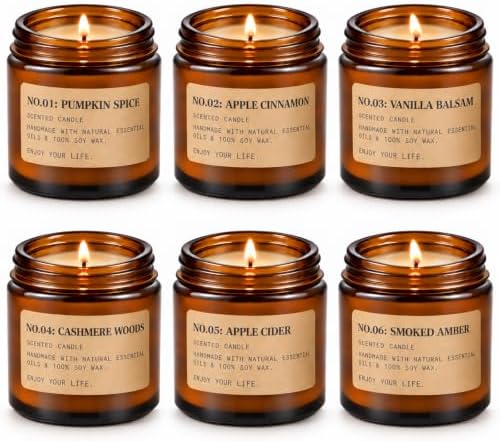 Fall & Winter Scented Candles Gift Set, 6 x 3.5 oz, Apple, Pumpkin & Balsam