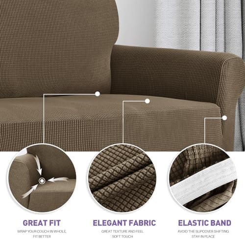 ZNSAYOTX Stretch Oversized Couch Cover Universal Sofa Covers for Living Room Dogs Pet Furniture Protector Spandex Extra Large Sofa Slipcovers with Anti Slip Foam Sticks (Brown, XL Sofa)