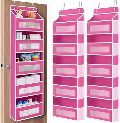 JARLINK Over the Door Organizer for Bathroom, 5 Shelf Rose Pink, 2 Pack