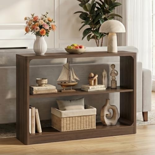 FATORRI Console Table with 3-Tier Storage Shelves, Rustic Farmhouse Sofa Tables for Behind Couch, Wooden Narrow Entryway Table for Living Room, Hallway (Dark Walnut)