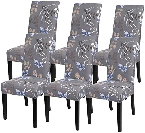 SearchI Dining Room Chair Covers Set of 6, Stretch Printed Kitchen Chair Slipcovers Removable Washable Parsons Chair Covers Protector for Dining Room, Hotel, Ceremony (Flower Pattern4)