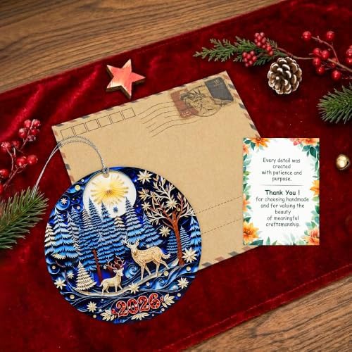 Deer Christmas Ornament 2026, Woodland Ornaments for Christmas Tree, Woodland Forest Animal Christmas Decor with Rustic Wildlife Scene, Nature Inspired Holiday Decoration for Family and Friends