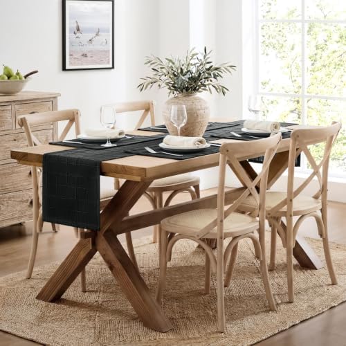 ZeeMart Linen Checked Farmhouse Table Runner, 13x108 Inches Black