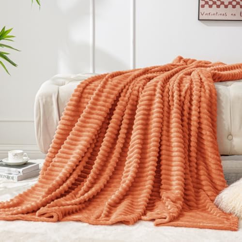 BEDELITE 3D Ribbed Burt Orange Fall Throw Blanket for Couch, 50x70 Inch