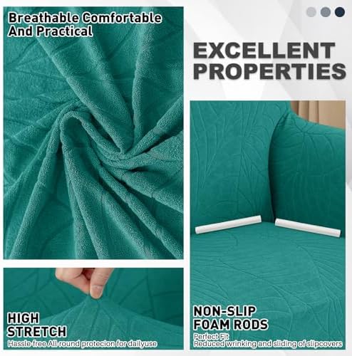 YEMYHOM Couch Cover Latest Jacquard Design High Stretch Sofa Covers for 3 Cushion Couch, Pet Dog Cat Proof Slipcover Non Slip Magic Elastic Furniture Protector (Large, Begonia Leaf Blackish Green)