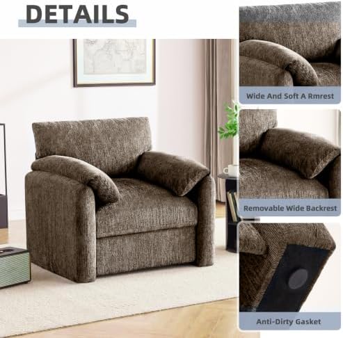 Howjoe 2 Pack Accent Chair for Living Room, Oversized Armchair, Brown
