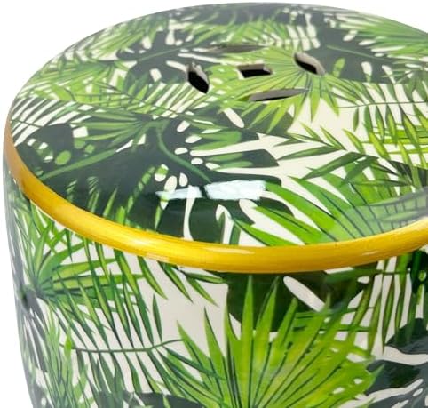 Floral Bird Ceramic Garden Stool, Tropical Rainforest，Green Accent Stool