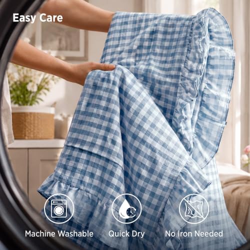 Bedsure Gingham Ruffle Duvet Cover Set, King, Cotton-Like Quilt Cover, Blue