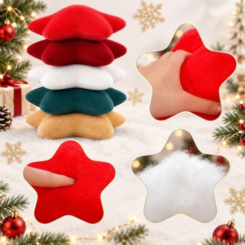 Soaoo 5 Pcs Star Fluffy Pillow Star Shape Pillow, Christmas Classic