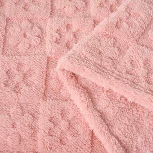 Pink Floral Plush Throw Blanket 50 x 60 Inch, Soft Fuzzy Fleece, Cozy Decorative Blanket for Couch, Sofa, Bed and Bedroom