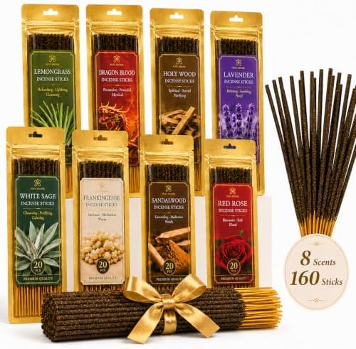 RAINFLOW Incense Sticks 160 Pack, 8 Scents Indian Incense Variety Pack