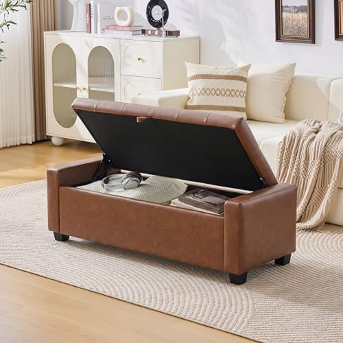 Huatean Home 48" Ottoman with Storage, Brown Storage Ottoman Bench