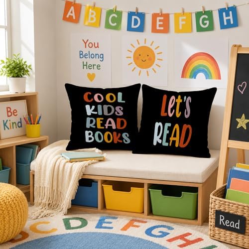 Rusenbao Kids Classroom Reading Corner Decor Throw Pillow Covers 18 x 18
