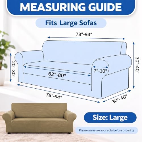 KEKUOU Stretch Couch Covers for Sofa, 3 Cushion Couch Slipcover,Tan