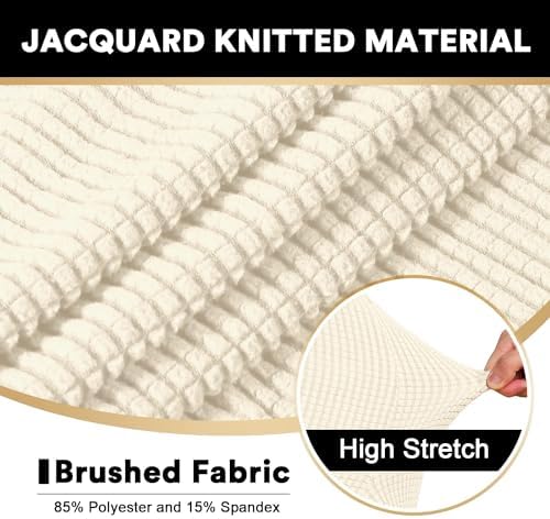 PrinceDeco Stretch T Cushion Sofa Slipcovers 3 Piece,Pets Friendly,Natural