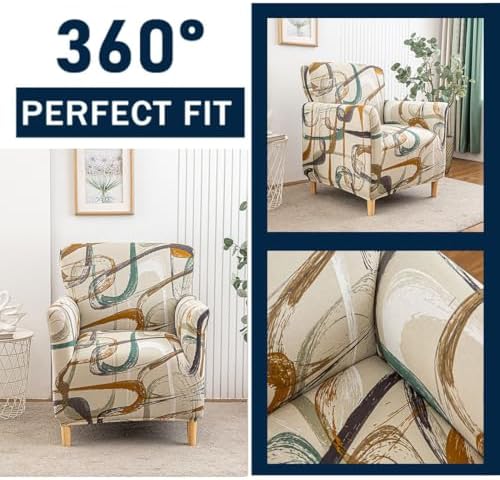 Accent Chair Covers with Arms Stretch Mid Century Modern Accent Chair Slipcovers 1-Piece Printed Banquet Arm Chair Cover Couch Sofa Covers Protector for Living Room Office Hotel #9