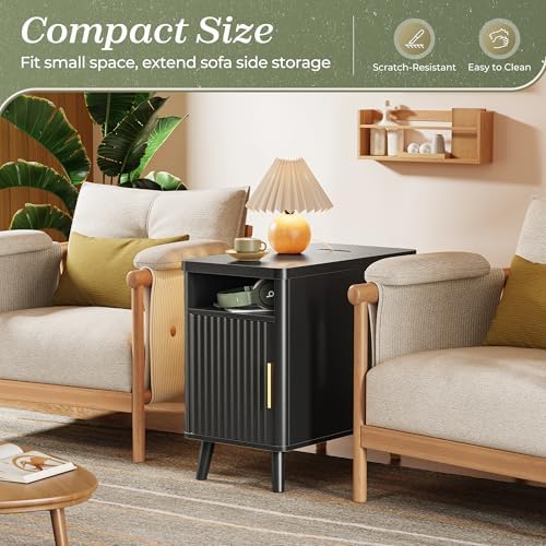 Huuger Narrow End Table with Charging Station, USB-C Port