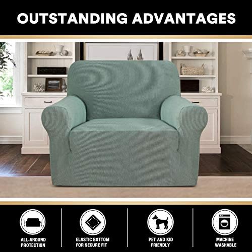 PrinceDeco Stretch Chair Cover Chair Slipcovers with Arms 1-Piece Chair Sofa Slipcovers or Living Room Non Slip Armchair Cover Furniture Protector Dogs Pet Friendly(ArmchairSage