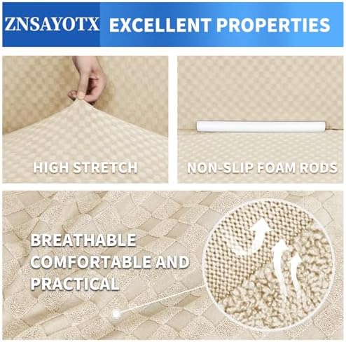ZNSAYOTX 1 Piece Jacquard Couch Covers for 2 Cushion Couch High Stretch Loveseat Slipcover for Pets Dogs Anti Slip Love Seat Sofa Slipcover Furniture Protector (Loveseat, Light Beige)