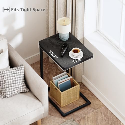 QEEIG C Shaped End Table Side Tables for Couch Set of 2, Black
