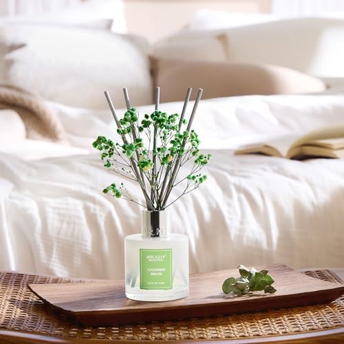 Airkeep Reed Diffuser Set,3.38 fl oz (100 ml) - Cucumber Melon Oil Diffusers with 8 Reed Sticks, Home Fragrance Reed Diffuser for Bathroom Shelf Decor