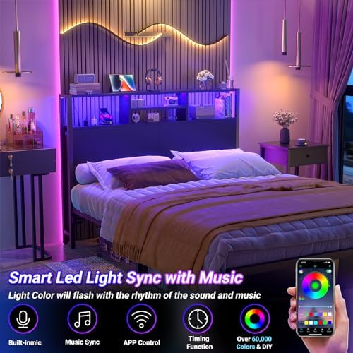 Aheaplus Headboard for Full Size Bed with Storage, Headboards with Outlets