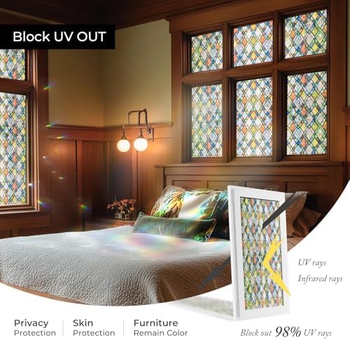 ADD.HERES Rainbow Window Privacy Film, Stained Glass Cling, 17.5" x 78.7"