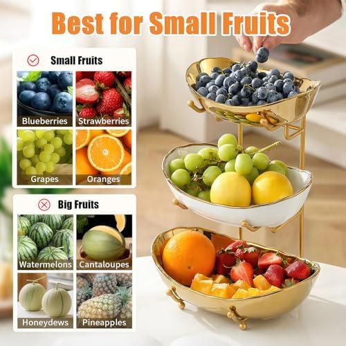 3 Tier Fruit Basket, Ceramic Fruit Bowl for Kitchen Counter 2