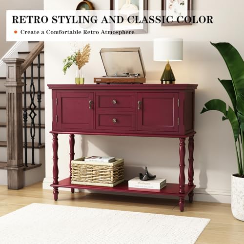 ARTPOWER Console Table with 2 Drawers, Retro Entryway Table with 2 Door