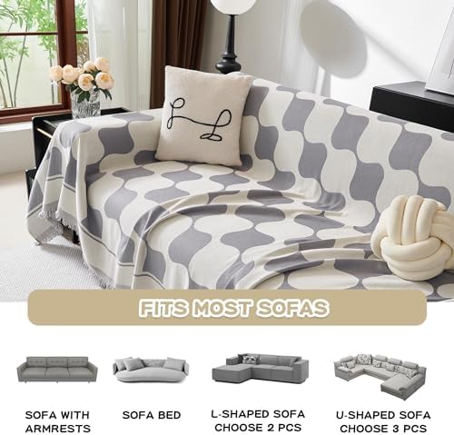 MEETSKY Oversized Couch Cover for Dogs Washable, Jacquard Couch Covers for 3 Cushion Couch Sofa, Sofa Slipcover for Sectional L Shape Chenille Throw Couch for Pets, 91" x 150", Grey Checkerboard