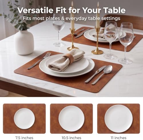 ADRIMER Fall Placemats Set of 6, Heat Resistant Faux Leather Turmeric Brown