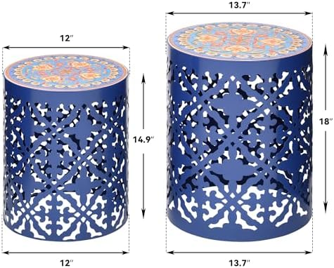2-Pack Metal Outdoor Side Table, Modern Vintage Scroll Cut-Out Design