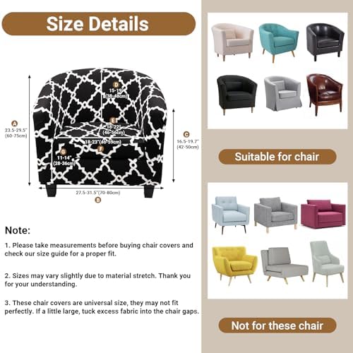 Club Chair Slipcover, 1-Piece Non-Slip Stretch Club Chair Covers 2 Packs, Washable Round Soft Armchair Sofa Cover Removable Couch Furniture Slipcovers for Bar Living Room Hotel Counter