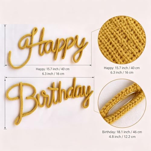 Yellow Happy Birthday Sign Knitted Wire Words Birthday Wall Hanging Decor