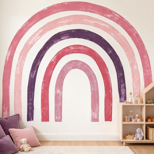 Large Boho Rainbow Wall Decals, Colorful Peel and Stick Fabric Nursery Wall Decor, Removable Home Room Wall Decor Murals Stickers for Kids Girls Toddler Bedroom Living Room Playroom