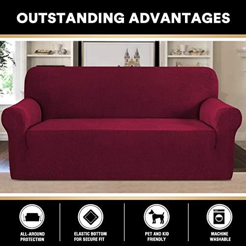 PrinceDeco Couch Covers for 3 Cushion Couch Sofa Pet Friendly Extra Large Couch Cover for Oversized Sofa Washable Furniture Protector Fitted Sofa Slipcovers Stay in Place(XL Sofa, Burgundy)