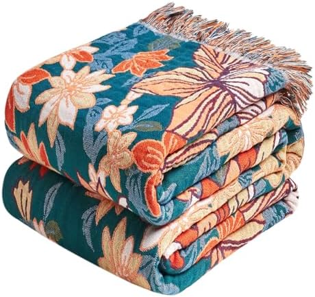 Boho Throw Blanket - 90"x90" Lightweight Cotton Throws for Bed Adult